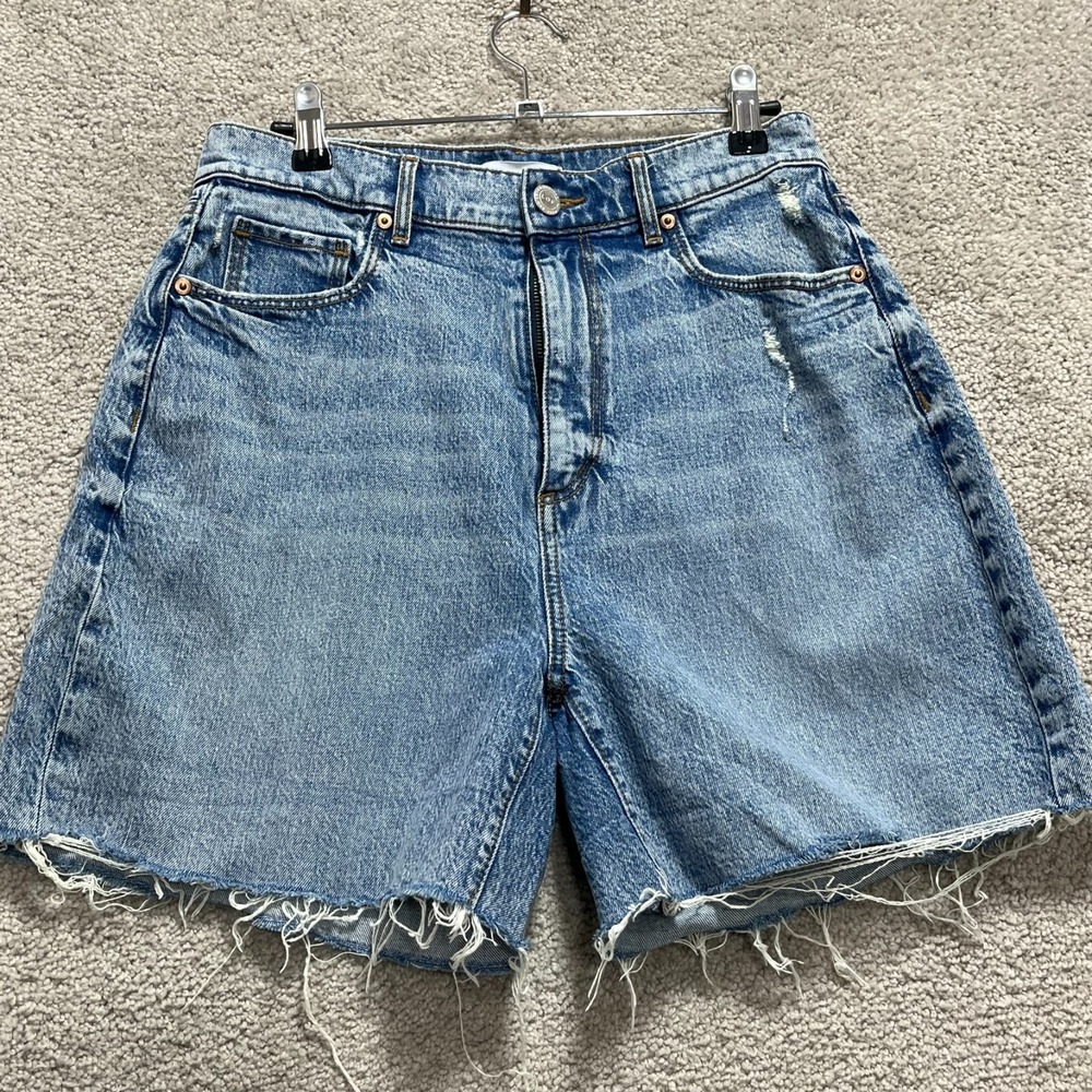 Loft Jeans Shorts‎ Women's 2 Blue Demin High Waisted Cut Off Boyfriend Raw Hem